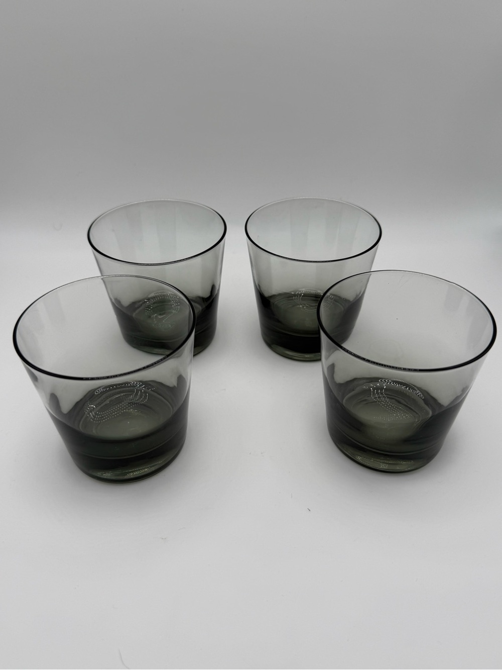 Vintage Smoked Grey Lowball Glass Tumbler Set of 4